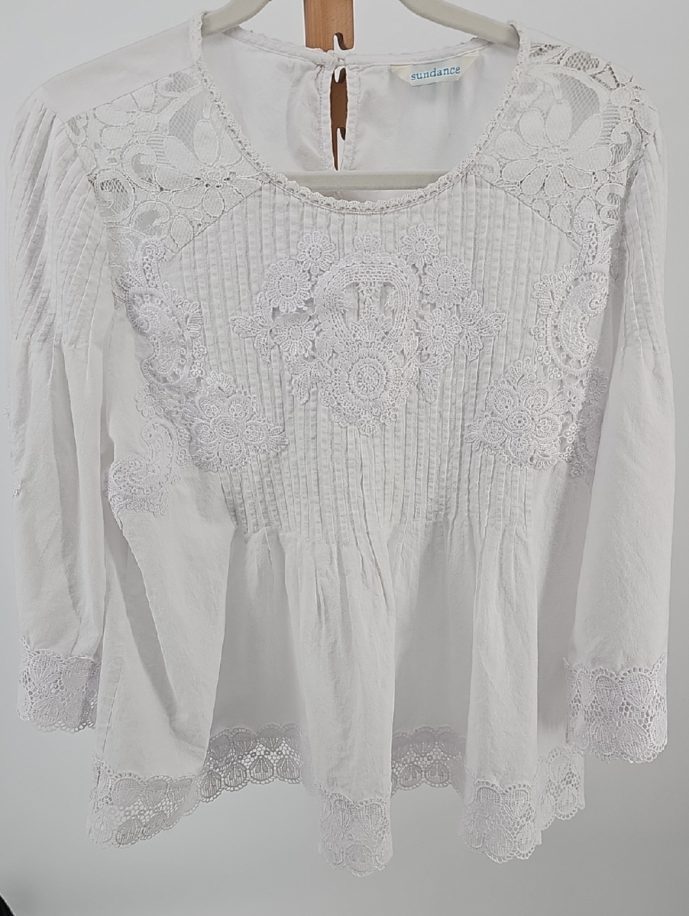 Sundance White Lace Pintuck Peasant Blouse Size Med 100111 Boho Coquette